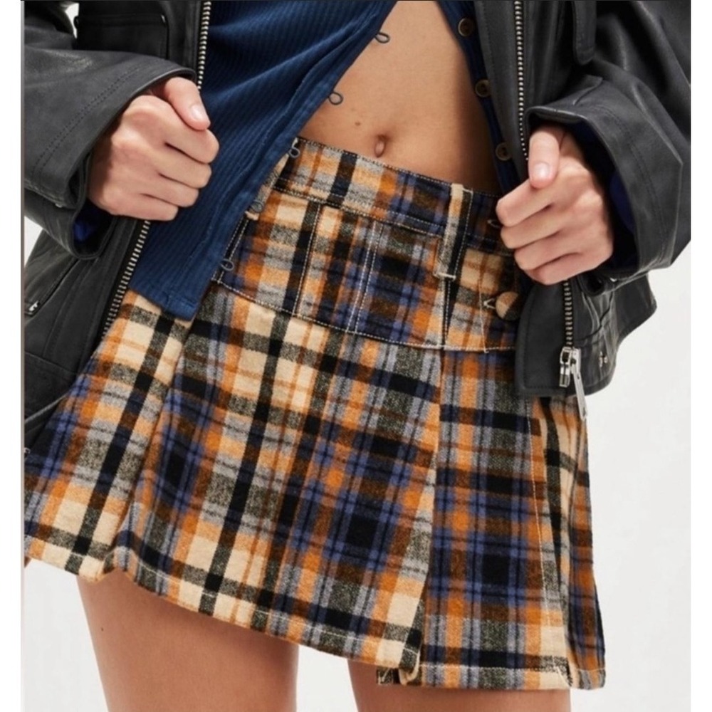 Free People Serena Plaid Pleated Micro Mini Skort 0 NWT Preppy Academia Grunge